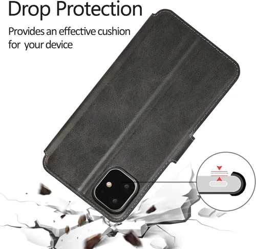 Vista 5 de QLTYPRI Funda para iPhone 11, Premium PU Leather Simple Wallet Case [Ranuras para tarjetas] [Soporte De Caballero] [Cierre Magnético] Funda Flip A