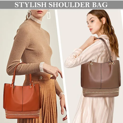 Vista 2 de HimmLig Juego de bolsas de mano para mujer, bolso grande y bolso de mano de cuero vegano, bolsa de hombro, bolsa cruzada, juego de 3 piezas