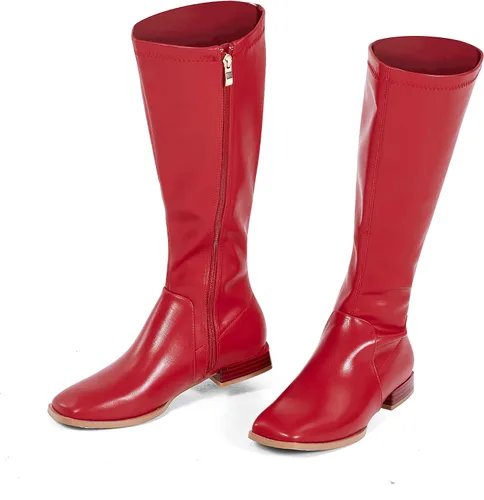 Vista 8 de GENSHUO Botas altas hasta la rodilla para mujer, cómodas botas de tacón plano vintage con punta cuadrada para otoño e invierno, con cremallera