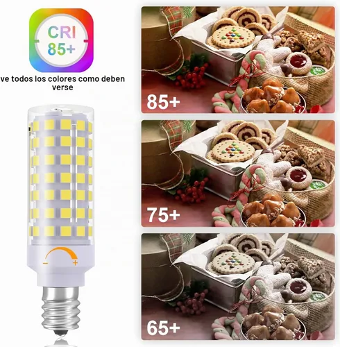 Vista 7 de Bombillas LED E12 regulables, bombilla C7 de 7 W equivalente a bombilla halógena E12 de 60 W, luz blanca diurna 6000 K, base de candelabro T6 E12