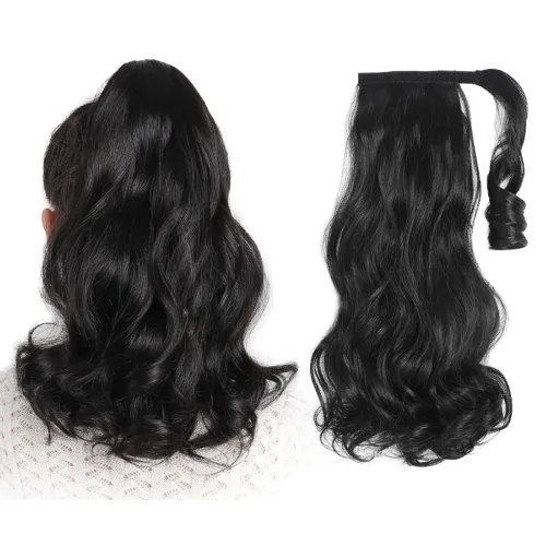 Vista 46 de Extensiones de cabello para cola de caballo, extensión de cola de caballo roja de 16 pulgadas, corta, ondulada, rizada, envolvente, cola de caballo