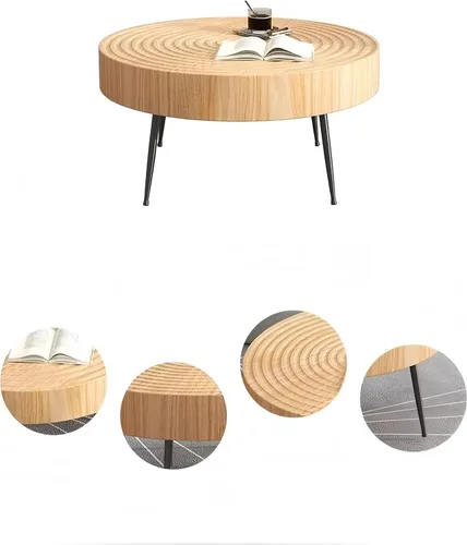 Vista 8 de Mesa de centro para sala de estar, sofá, mesa de esquina para el hogar, mesa redonda pequeña, anillos de árbol, mesa de centro de madera maciza