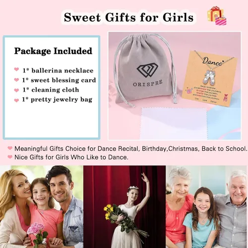 Vista 6 de ORISPRE Ballerina Necklace Gifts for Girls, Dance Recital Gifts for Girl Birthday Graduation Christmas Gifts, Jewelry for Girls