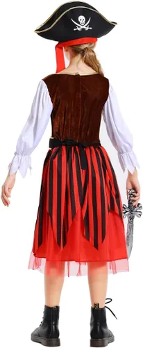 Vista 5 de Disfraz de pirata para niñas, disfraz de princesa bucanera para Halloween, cosplay