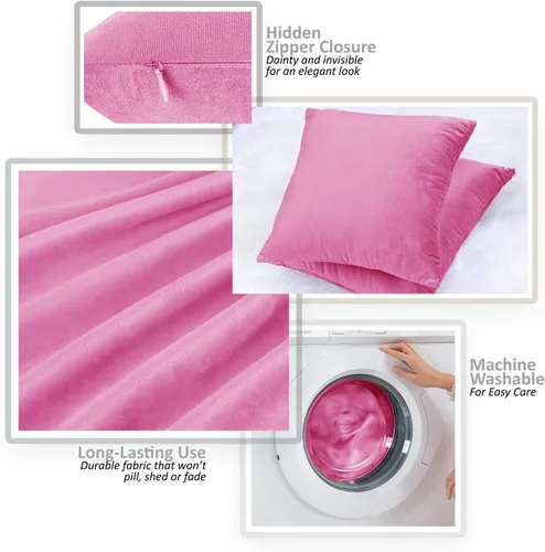 Vista 3 de Nestl Fundas de almohada decorativas, acogedoras fundas de almohada de terciopelo de color rosa claro de 20 x 20 pulgadas, suaves fundas de almohada