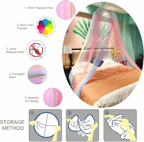 Vista 5 de Dosel de Cama Arcoíris para Niñas Red Mosquitera, Instalación Fácil Dosel de Princesa para Decoración de Dormitorio de Niños