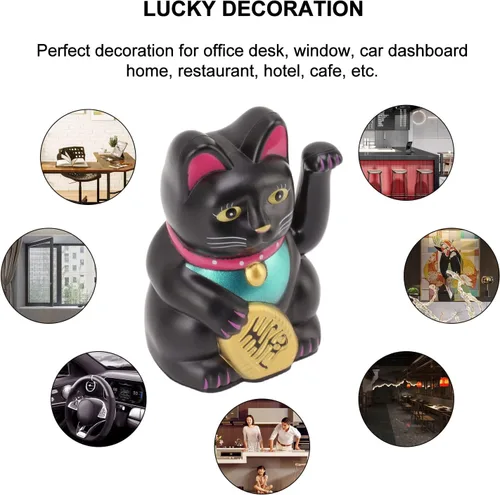 Vista 7 de Gato de la fortuna de la suerte Maneki Neko de 4 pulgadas, decoración de gato de la suerte que agita a mano para el hogar, adorno de escritorio