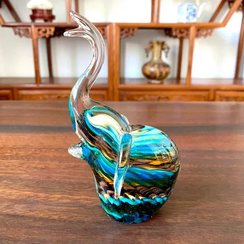 Vista 5 de Figuras de elefante Blwon de cristal, adorno de mesa, escultura de vida silvestre, artesanía, hecho a mano, soplado a mano, decoración del hogar