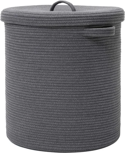 Vista 23 de Cesta de almacenamiento extra grande de 16" x 16" x 18" con tapa, cestas de almacenamiento de cuerda de algodón, canasta de lavandería, contenedor