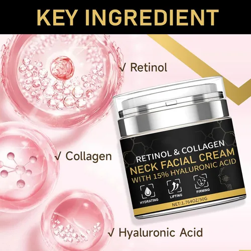 Vista 6 de Crema de retinol para cara con 15% de ácido hialurónico, hidratante facial de colágeno para cuello facial para levantar la piel reafirmante, crema