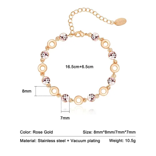 Vista 2 de Light Pink Crystal Bracelets for Women Trendy, OUXi 18K Rose Gold Plated Cubic Zirconia Wedding Tennies Jewelry Bracelets, Dainty Birthstone Hand