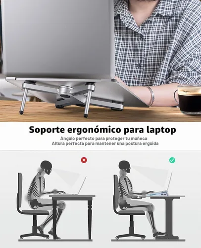 Vista 3 de YICOSUN New Concept - Soporte ergonómico ajustable de aluminio para MacBook Pro/Air de hasta 15.6 pulgadas, soporte de computadora plegable