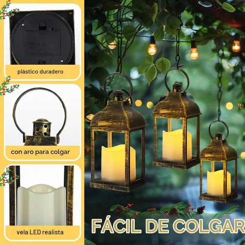 Vista 3 de Juego de 12 faroles decorativos de bronce de 10 pulgadas para velas a granel, centro de mesa con vela LED sin llama, para interiores y exteriores