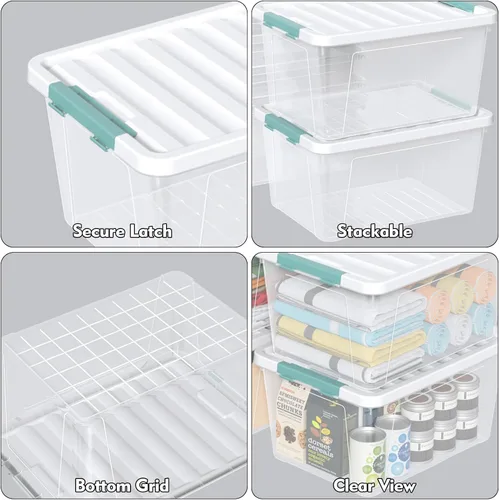 Vista 3 de 6 paquetes de contenedores de plástico transparente de 35 L con tapas, cajas de almacenamiento grandes