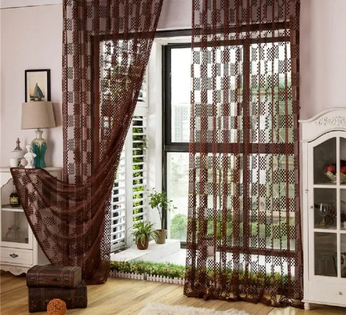 Vista 6 de New Jacquard Hollow Grid Sheer Curtains Elegant Drape Panel Rod Pocket Top Gauze Voile for Living Room Bedroom Balcony(1 Panel, W 54 x L 63 inch
