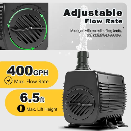 Vista 3 de Knifel Bomba de agua sumergible 400GPH 25W con cable de alimentación de 9.8