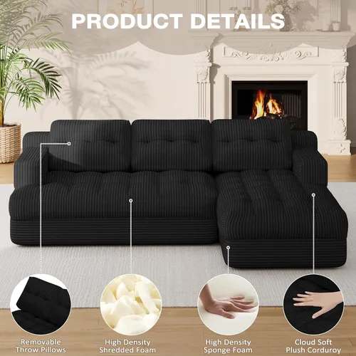 Vista 8 de Sofá deshuesado, sofá modular sin hueso con asiento profundo y diván para espacios pequeños, sofá tapizado en la nube, sofás seccionales sin hueso