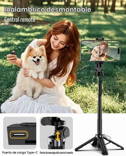 Vista 6 de UBeesize - Mini trípode para selfie stick 3 en 1 con control remoto recargable Pocket-Size Phone Tripod, 360° Rotating Phone Holder, Portable Hand