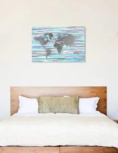 Vista 5 de The Oliver Gal Artist Co. Mapamundi Eclectic' Home Décor, 45" x 30", gris, púrpura