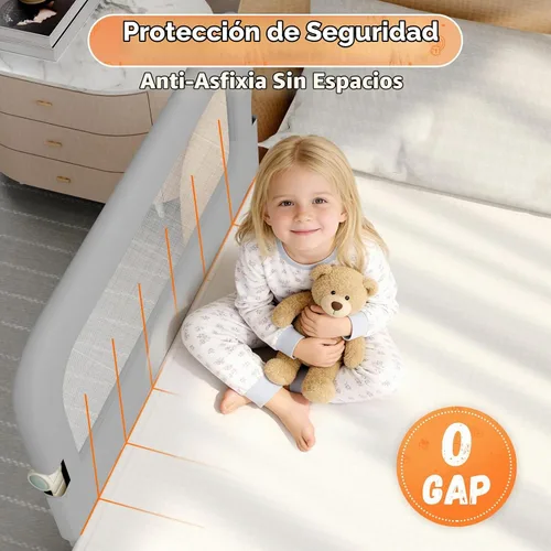 Vista 3 de omzer Riel de protección de cama para niños pequeños - Barandilla de seguridad para bebé de 32 pulgadas, plegable y con alturas ajustables