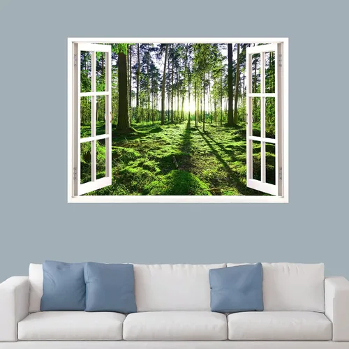 Vista 28 de IDEA4WALL Murales de pared para dormitorio, vista de ventana falsa, bosque, papel tapiz extraíble, calcomanías de pared para despegar y pegar, 24 x