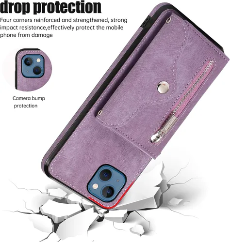 Vista 7 de Asuwish Funda de teléfono para iPhone 13 Mini con protector de pantalla de vidrio templado y correa cruzada para la muñeca con cordón para tarjetas