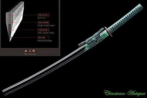 Vista 2 de Espada japonesa Honsanmai Kobuse Jihada forjado SandwichHoja de acero Hamon