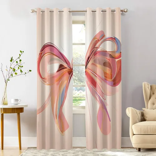 Vista 45 de Shrahala Floral Abstract Design Blackout Curtain Tiers, Minimalist Flower Illustration Kitchen Valance Light Blocking Tier Drapes with Rod Pocket, 2