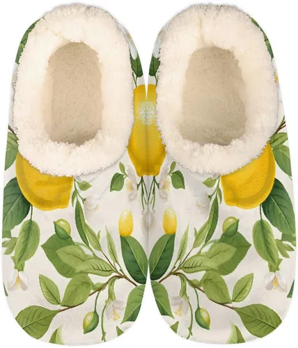 Vista 11 de Pantuflas mullidas antideslizantes para mujer con forro esponjoso, acogedoras pantuflas de dormitorio para mujer Abstract Red Snowflake Pine Trees