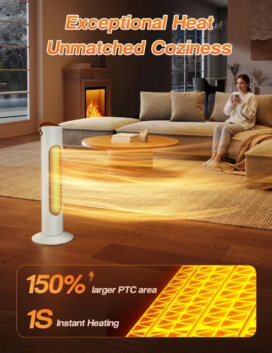 Vista 2 de Calentadores eléctricos de espacio para uso en interiores, calentador portátil para habitación y oficina de 25" con oscilación de 70°, 1500W, 2