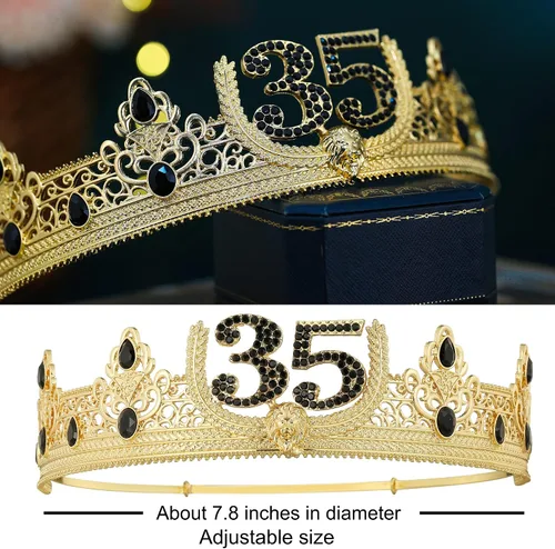 Vista 4 de Gorro, corona y banda de rey para cumpleaños 35, disfraz real para hombre, decoración de fiesta de cumpleaños número 35