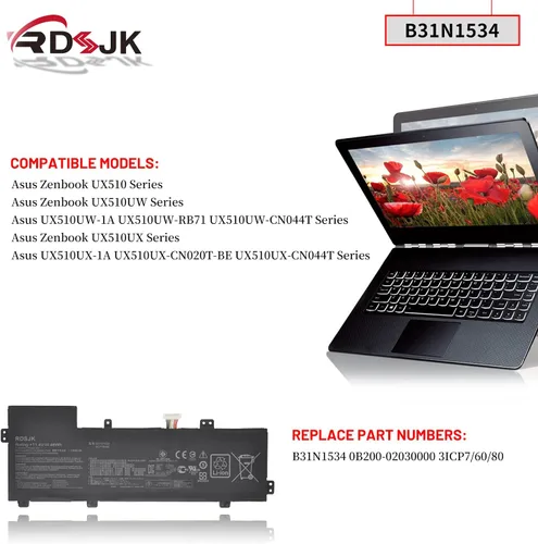 Vista 3 de B31N1534 Batería para portátil Asus Zenbook U5000 UX510 UX510UW UX510UW-1A UX510UW1A UX510UW-RB71 UX510UW-CN044T UX510UX UX510UX-1A UX510UX-1A