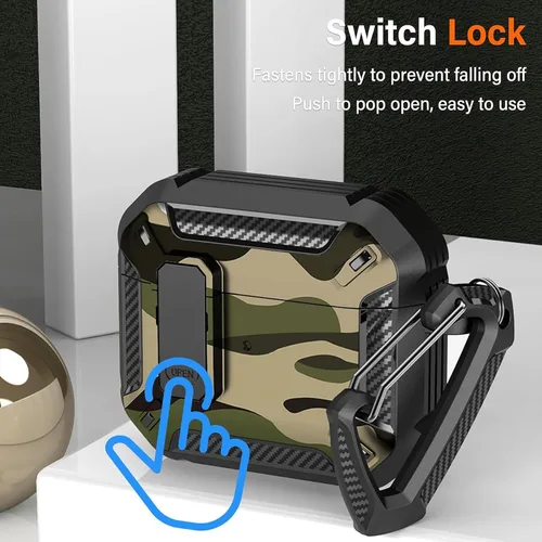 Vista 9 de YSNZAQ Funda para AirPods 4, potente protección contra caídas, con mosquetón llavero y clip de bloqueo para AirPods4 2024 MCEJ azul oscuro