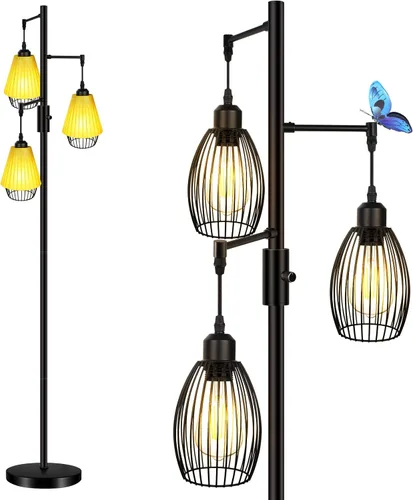 Vista 8 de LTBLIGHT Lámparas de pie para sala de estar, lámpara de pie industrial de árbol de 68 pulgadas con 3 bombillas Edison vintage regulables, luz de pie