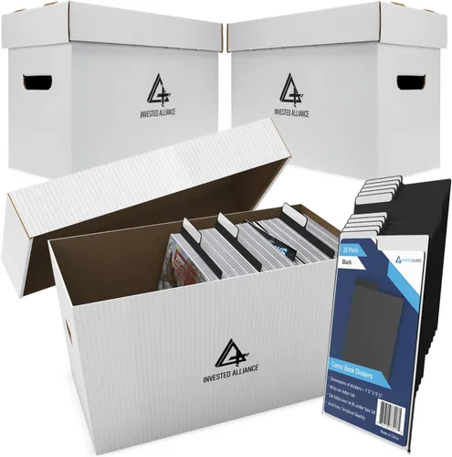 Vista 12 de Caja de almacenamiento de cómics cortos premium (paquete de 3 - blanco). Caja/gabinete de cartón grueso para cómics. Contenedor de libros de cómics