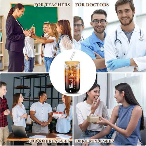 Vista 5 de Juego de 6 vasos de vidrio de agradecimiento a los empleados, regalos de agradecimiento a granel para compañeros de trabajo, personal de oficina