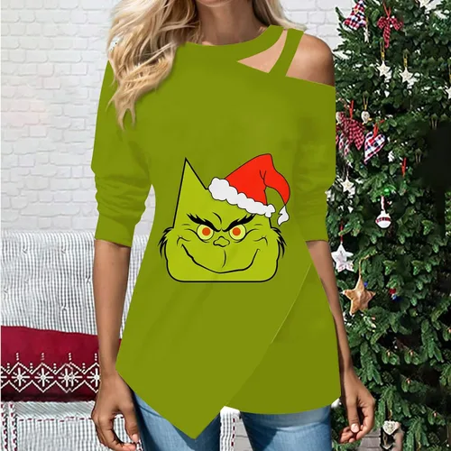 Vista 2 de Womens Fall Fashion 2023 Long Sleeve Christmas Print Pullover Tops Round Neck Trendy Cute T Shirt