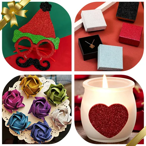 Vista 7 de 24 hojas de papel de cartulina con purpurina negra, A4, papel brillante premium para álbumes de recortes, proyectos de bricolaje, decoración