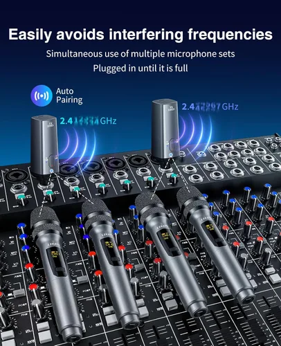 Vista 14 de LEKATO Micrófono Inalámbrico Micrófonos Inalámbricos Recargables con Receptor Sistema de Micrófono de Mano Dual Micrófono Dinámico para Cantar