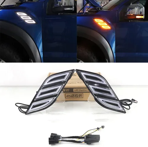 Vista 3 de Luces LED de Marcador Lateral del Parachoques para Ford Raptor F150 2015-2020, Luz de Marcha Diurna Blanca/Ámbar Switchback con Señal de Giro