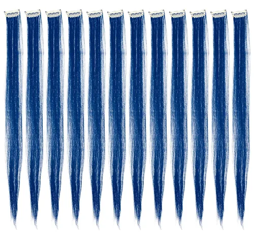 Vista 14 de SWACC 12 extensiones de cabello lacio de un color con clip, para mujer, extensiones de cabello sintético con rayas de color (rubio beige)