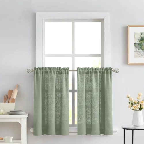 Vista 71 de Melodieux Cortinas de Niveles Semitraslúcidas Negras de 24 Pulgadas de Largo para Cocina, Cafetería, Dormitorio, Ventanas Pequeñas, Aspecto de Lino