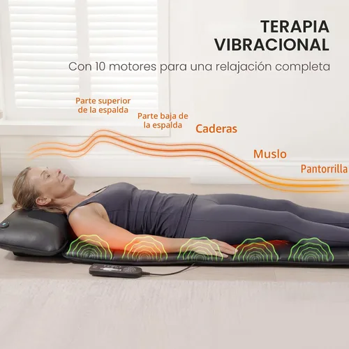 Vista 4 de Shiatsu - Alfombrilla de masaje de cuerpo completo con calor, almohadilla masajeadora desmontable, 10 motores vibradores, alivio del dolor de tejido