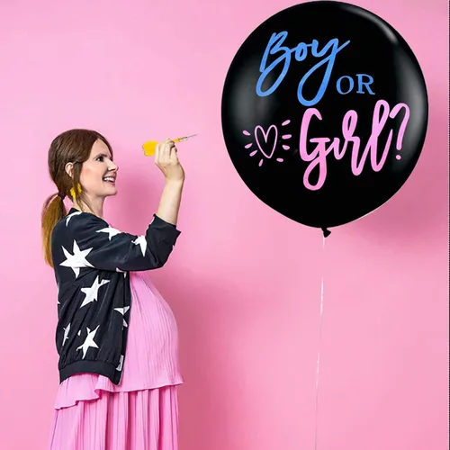 Vista 2 de HAPPYLAND Globo de revelación de género – Globo de látex negro de 36 pulgadas para fiesta de baby shower de niños o niñas, globos de confeti