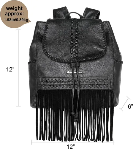 Vista 5 de Montana West Fringe Concho Collection - Mochila escolar grande de viaje con borla, a negro