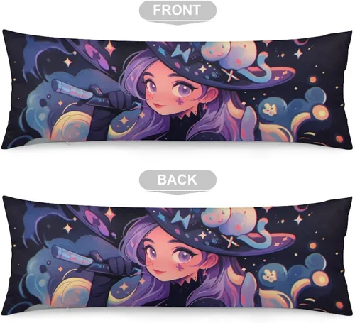 Vista 3 de Funda de almohada de cuerpo con diseño de bruja y escoba de Halloween, funda de almohada larga con cremallera, rectangular, suave, grande, funda