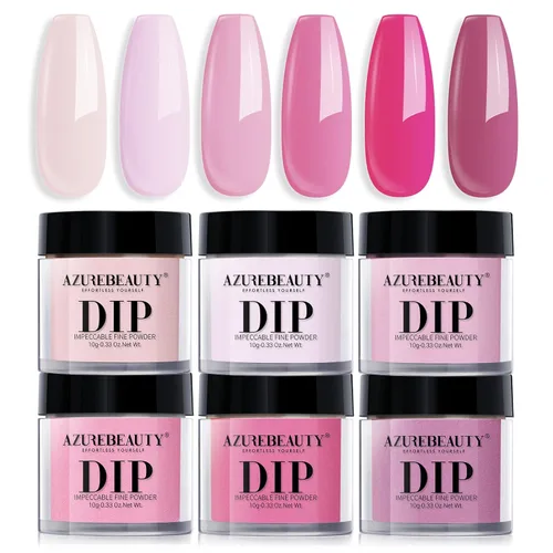 Vista 16 de AZUREBEAUTY - Juego de uñas en polvo para inmersión, rojo navideño, borgoña, rosa, baya, brillo, blanco, plata, purpurina, 6 colores, kit