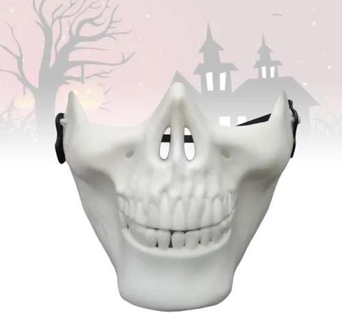 Vista 9 de Amosfun 2 máscaras de calavera para Halloween, cosplay, máscara de esqueleto mitad para adultos, hombres y mujeres, fiesta de disfraces de Halloween