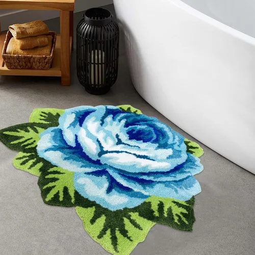 Vista 12 de USTIDE Bonita alfombra de baño de rosas para baño, alfombra de baño naranja de lujo, antideslizante, con forma de flor, alfombra de ducha de felpa