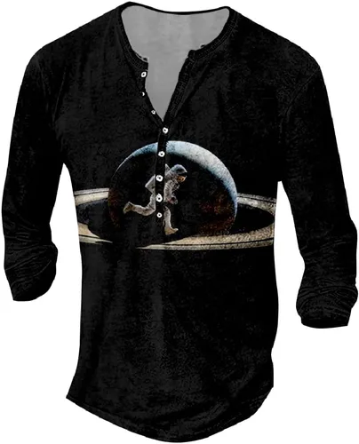 Vista 23 de MARSVOVO Camisetas gráficas para hombre, camisetas Henley con estampado de moda, holgadas, casuales, ligeras, para entrenamiento, suaves, vintage